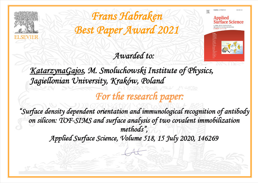 Franz Habaken Best Paper Award 2021 certificate
