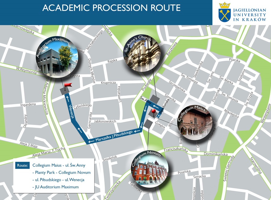 Map showing the route of the Academic Procession